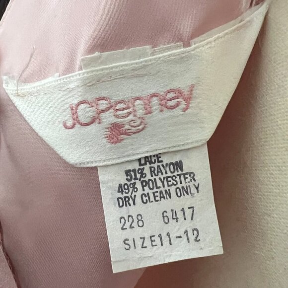Vintage J.C. Penny Pink Lace & Satin Prom Formal Maxi Dress Puff Sleeves Size 11 - Picture 2 of 10